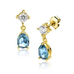 ZINZI vergulde oorbellen wit en blauw kleursteen