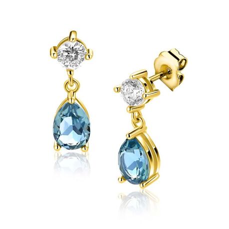 ZINZI vergulde oorbellen wit en blauw kleursteen