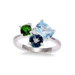 Zilveren ring chroom diopsiet london blue topaas en sky blue topaas