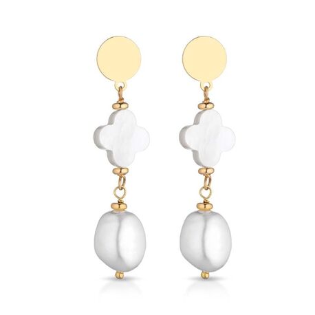 Lelune verguld zilveren oorbellen parelmoer klaver LGEA753.2