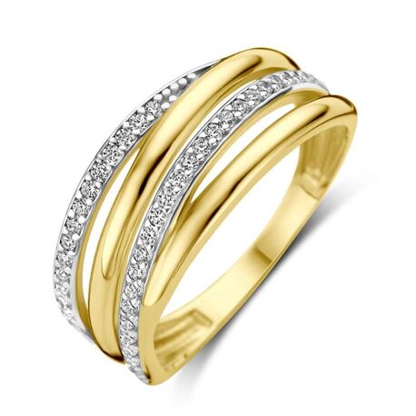 Gouden ring zirkonia bicolor