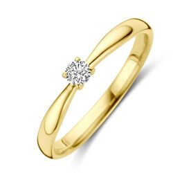 Geelgouden aanzoeksring diamant 0.10ct h si