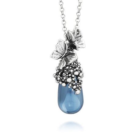 Raspini blue butterfly pendant zilver collier vlinder in blauw 12416