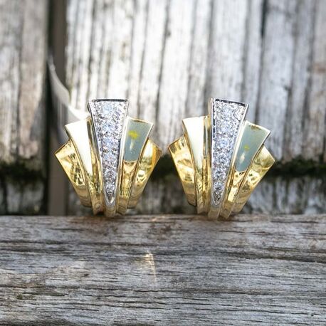 Vintage 18 krt gouden oorbellen12 x briljant ca. 0.30 crt