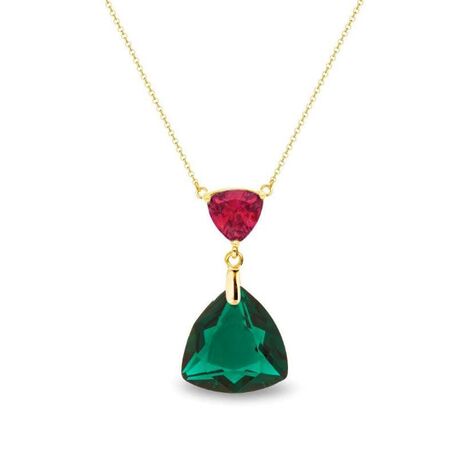 Spark vergulde zilveren collier Trigone groen rood