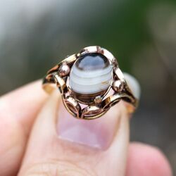 Vintage 14krt gouden ring streepagaat 50er jaren