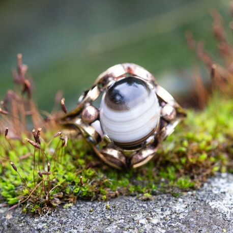 Vintage 14krt gouden ring streepagaat 50er jaren