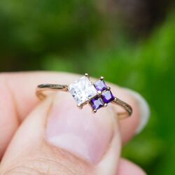 Vintage 14krt gouden ring amethist en zirkonia