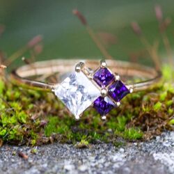 Vintage 14krt gouden ring amethist en zirkonia