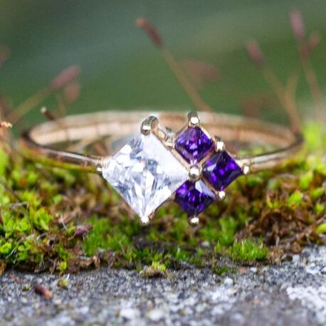 Vintage 14krt gouden ring amethist en zirkonia