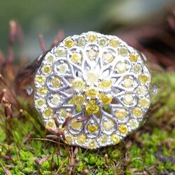 Vintage 14krt witgouden ring 0.30ct geel diamant