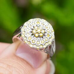 Vintage 14krt witgouden ring 0.30ct geel diamant