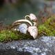 Vintage 14krt gouden ring tricolor bladeren met diamantjes