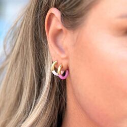 ZINZI vergulde steekcreolen met roze emaille ZIO2351R