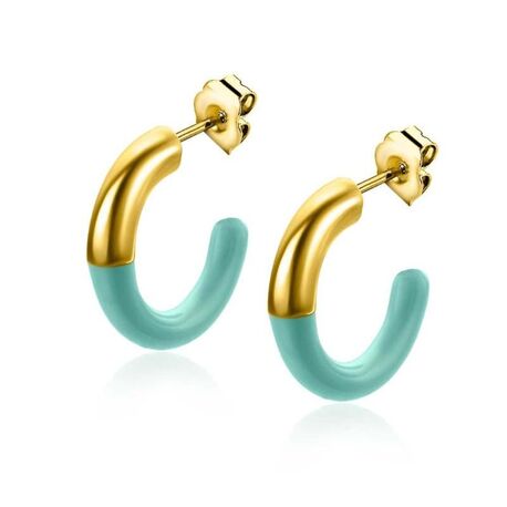 ZINZI vergulde steekcreolen met turkoois emaille ZIO2351T