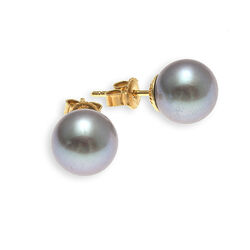Gouden oorstekers grijze zoetwater parels