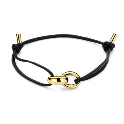 18k gouden ovale schakel zwart leren armband