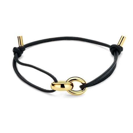 18k gouden ovale schakel zwart leren armband