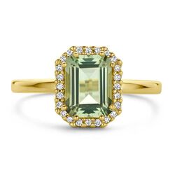 18k gouden ring groen amethist en diamant 0.10ct