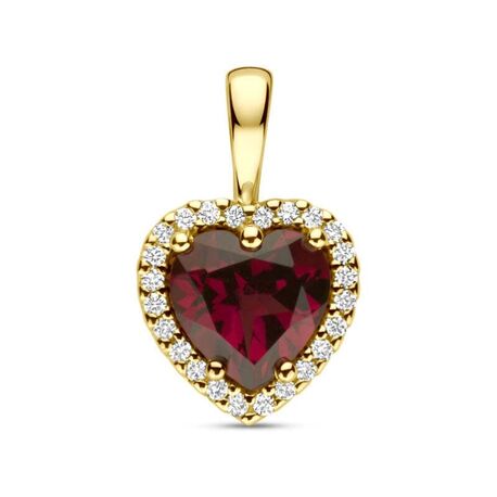 Gouden harthanger rhodoliet en diamant