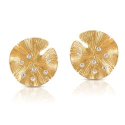 Bruno da Rocha verguld zilveren oorstekers lelie blad met kwarts