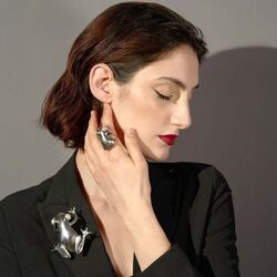 Bruno da Rocha zilveren broche kikker met zoetwaterparels