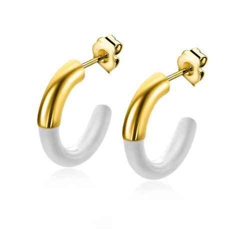 ZINZI vergulde steekcreolen met wit emaille ZIO2315W