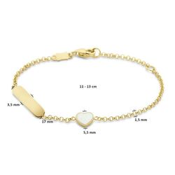 Geelgouden graveerarmband 11 - 13 cm parelmoer hartje