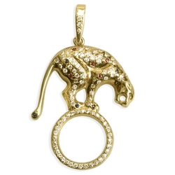 Vintage 18 karaat gouden hanger panter briljant, saffier en robijn