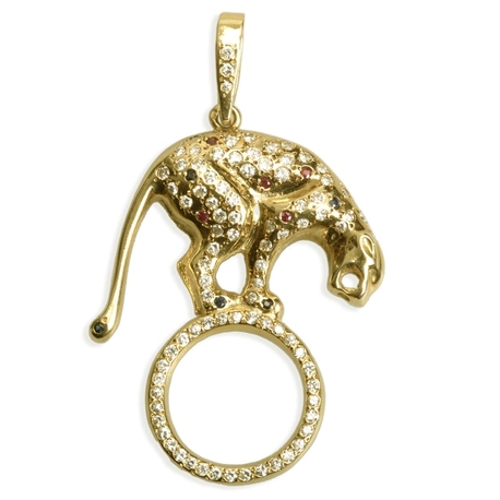 Vintage 18 krt panter briljant saffier robijn