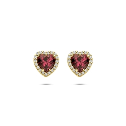 oorstekers hartje roze rhodoliet en diamant 0.10ct (2x 0.05ct) h si 7,5 mm
