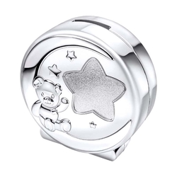 Verzilverde spaarpot teddybeer op de maan direct graveerbaar