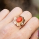 Vintage 14krt gouden ring met bloedkoraal