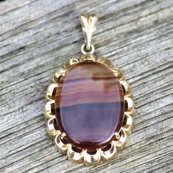 Vintage 14 krt streep agaat hanger