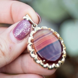 Vintage 14 krt streep agaat hanger