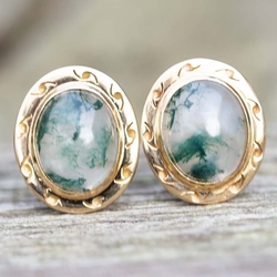 Vintage 14k gouden oorbellen mosagaat