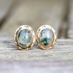 Vintage 14k gouden oorbellen mosagaat