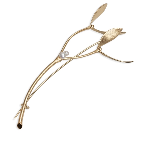 Hele grote verguld zilveren broche mistletoe