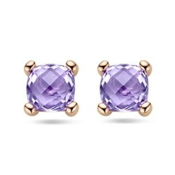 Roségouden oorstekers amethist vierkant
