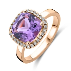 Roségouden ring amethist en diamant 0.14ct