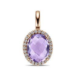 Roségouden hanger amethist en diamant 0.10ct