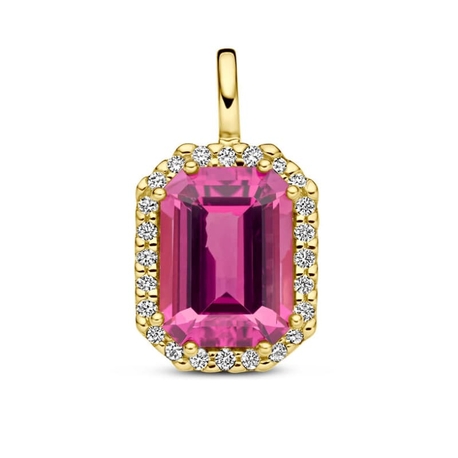 Gouden hanger met roze toermalijn en diamantjes