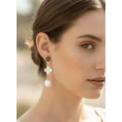 Lelune verguld zilveren oorbellen parelmoer klaver LGEA753.2