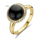 Geelgouden ring halo onyx en diamant