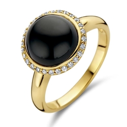 Geelgouden ring onyx en diamant