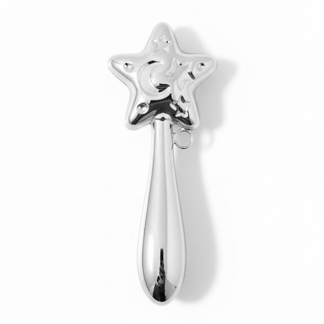 Zilveren rammelaar ster op staaf gladde steel