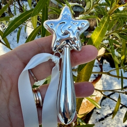 Zilveren rammelaar ster op staaf gladde steel