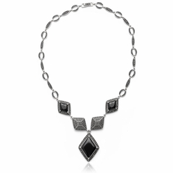 Zilveren ketting zwart agaat en markasiet