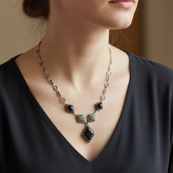 Zilveren ketting zwart agaat en markasiet