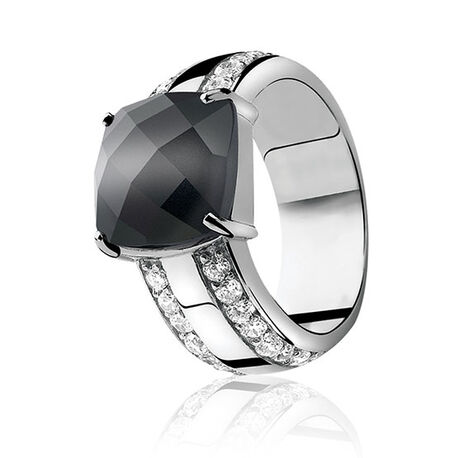 Zilveren ring met zwart zirkonia zir625